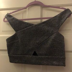 Crop top & skater skirt outfit set silver sparkly